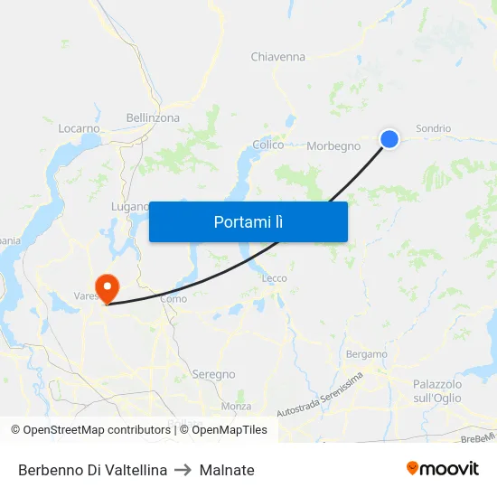 Berbenno Di Valtellina to Malnate map