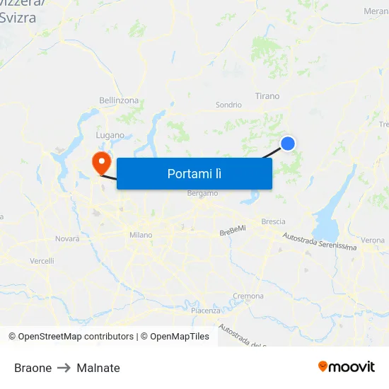 Braone to Malnate map