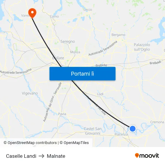 Caselle Landi to Malnate map