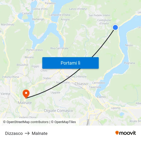 Dizzasco to Malnate map