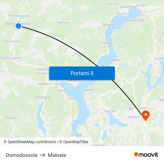 Domodossola to Malnate map