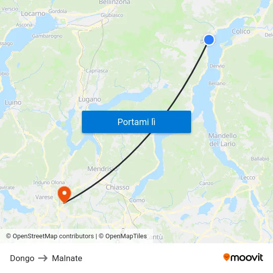 Dongo to Malnate map