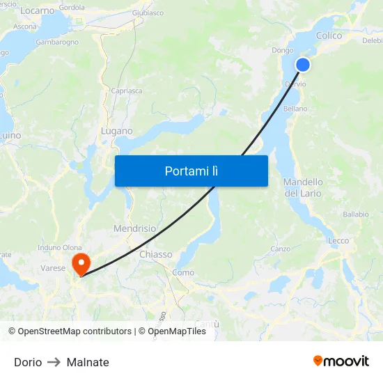 Dorio to Malnate map