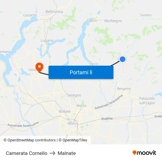 Camerata Cornello to Malnate map