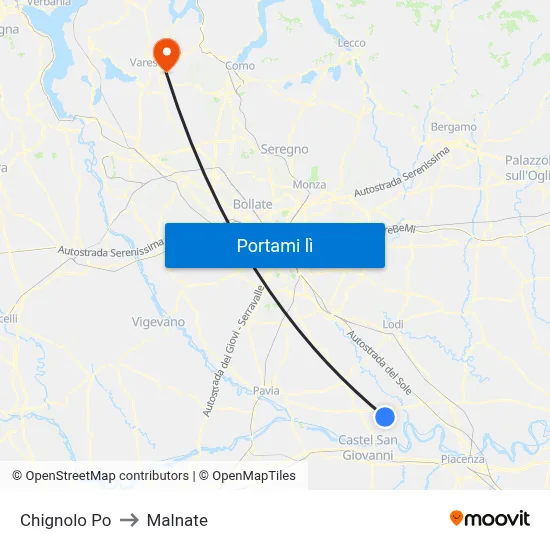 Chignolo Po to Malnate map