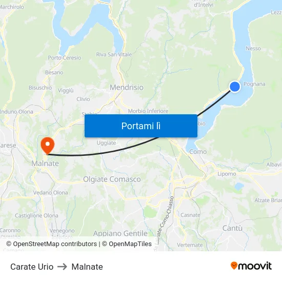 Carate Urio to Malnate map