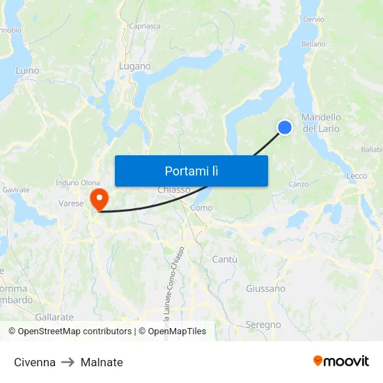 Civenna to Malnate map