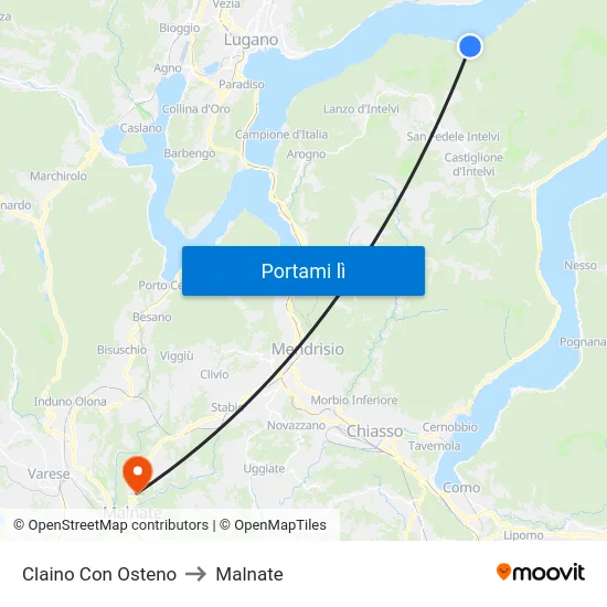 Claino Con Osteno to Malnate map