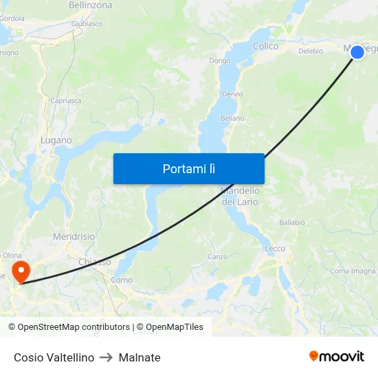 Cosio Valtellino to Malnate map