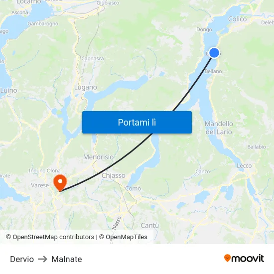 Dervio to Malnate map