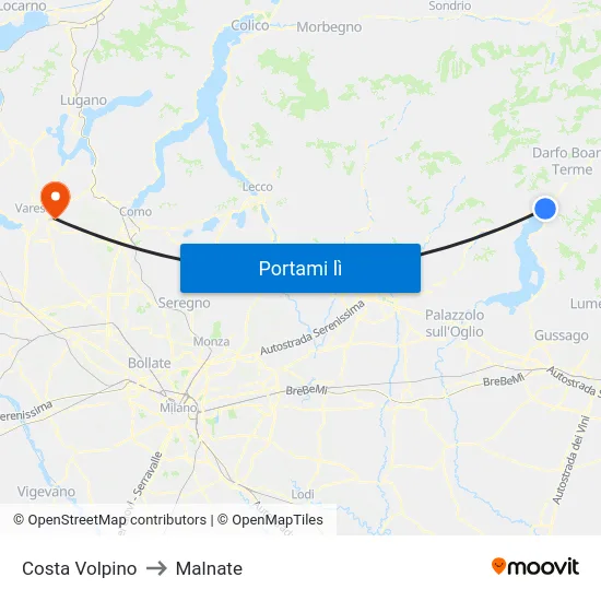 Costa Volpino to Malnate map