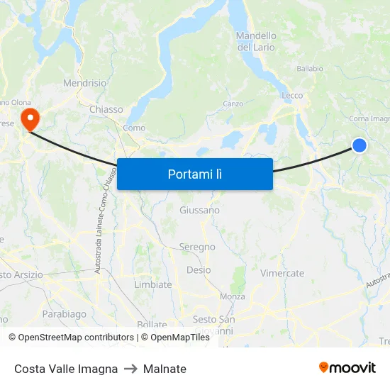 Costa Valle Imagna to Malnate map