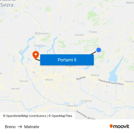Breno to Malnate map