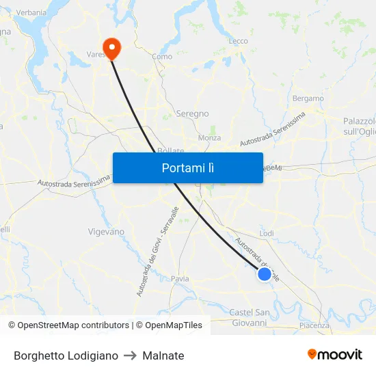 Borghetto Lodigiano to Malnate map