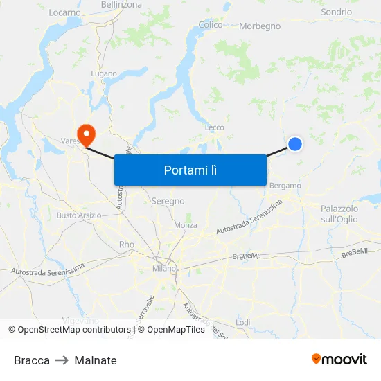 Bracca to Malnate map