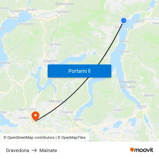 Gravedona to Malnate map