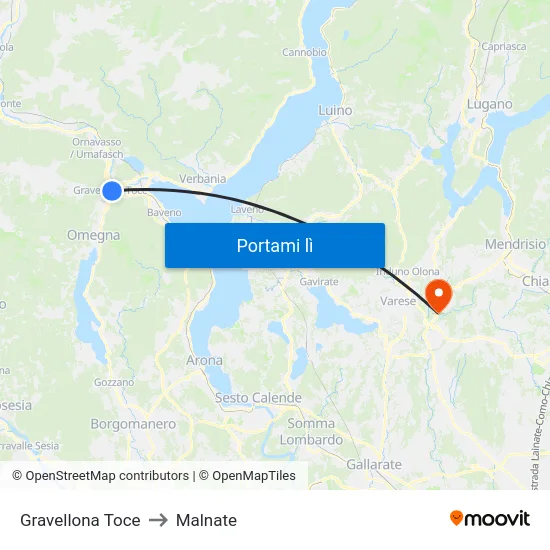 Gravellona Toce to Malnate map