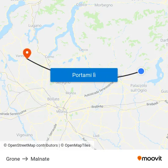 Grone to Malnate map