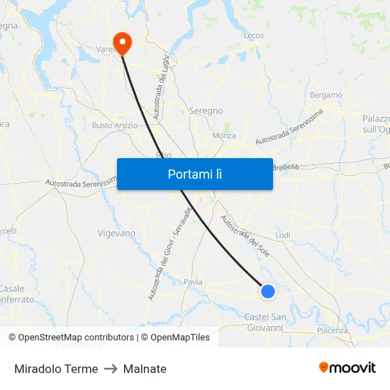 Miradolo Terme to Malnate map