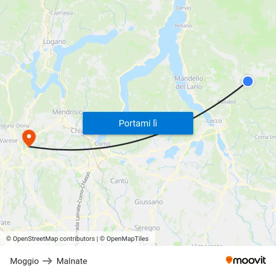 Moggio to Malnate map