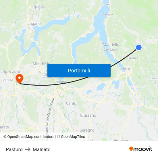 Pasturo to Malnate map