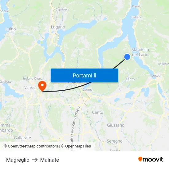 Magreglio to Malnate map