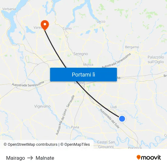 Mairago to Malnate map