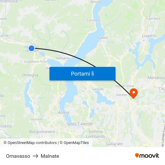 Ornavasso to Malnate map