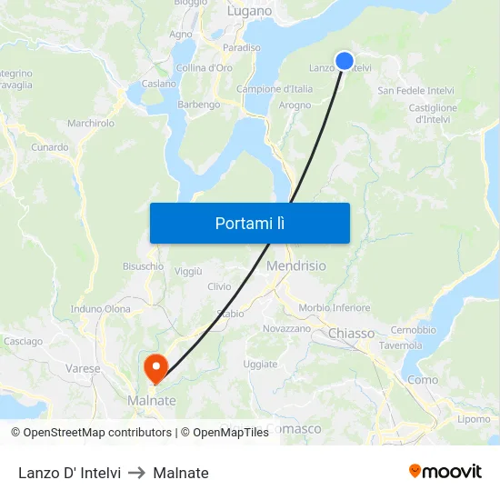 Lanzo D' Intelvi to Malnate map
