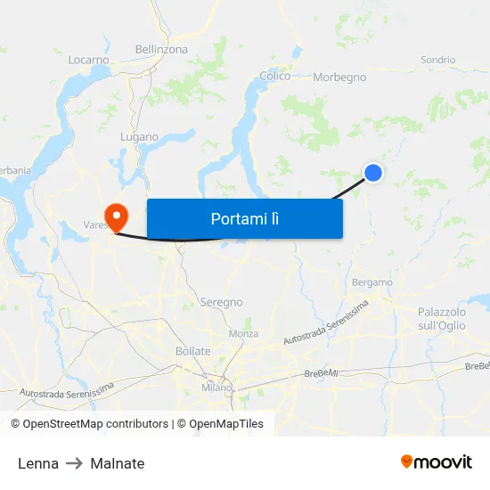 Lenna to Malnate map