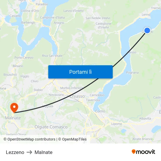 Lezzeno to Malnate map