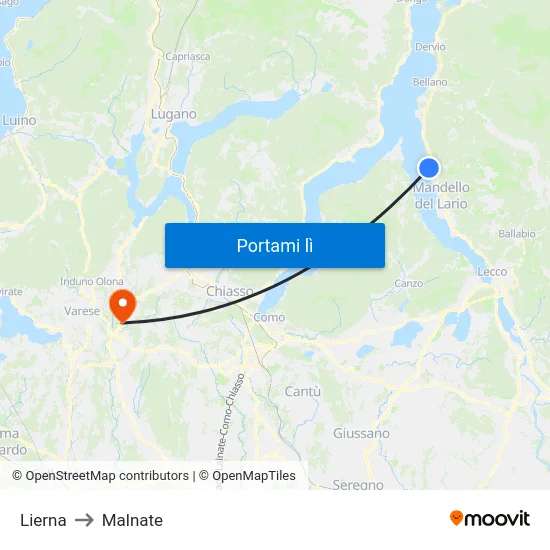 Lierna to Malnate map