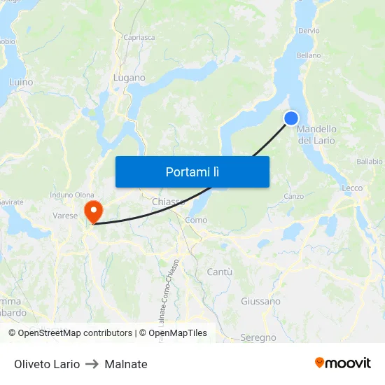 Oliveto Lario to Malnate map