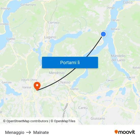 Menaggio to Malnate map