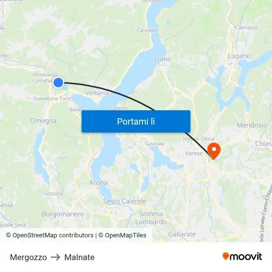 Mergozzo to Malnate map