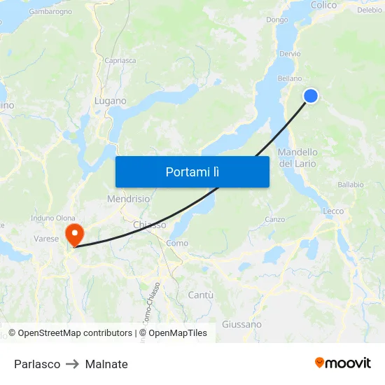 Parlasco to Malnate map