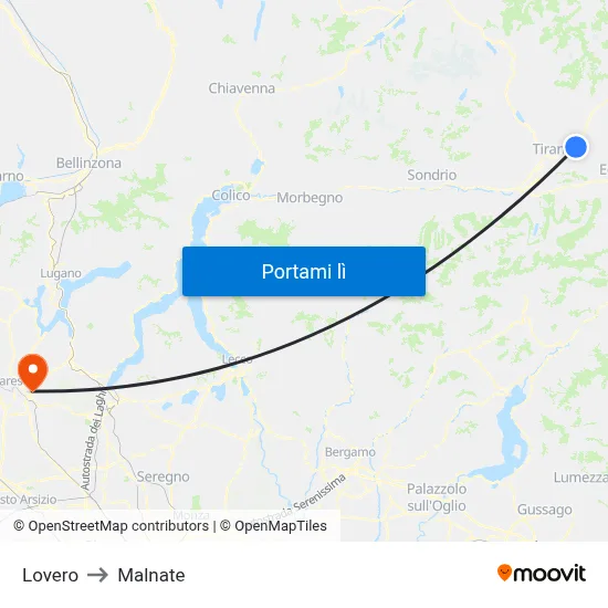 Lovero to Malnate map