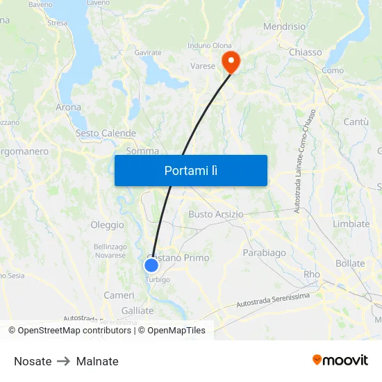 Nosate to Malnate map