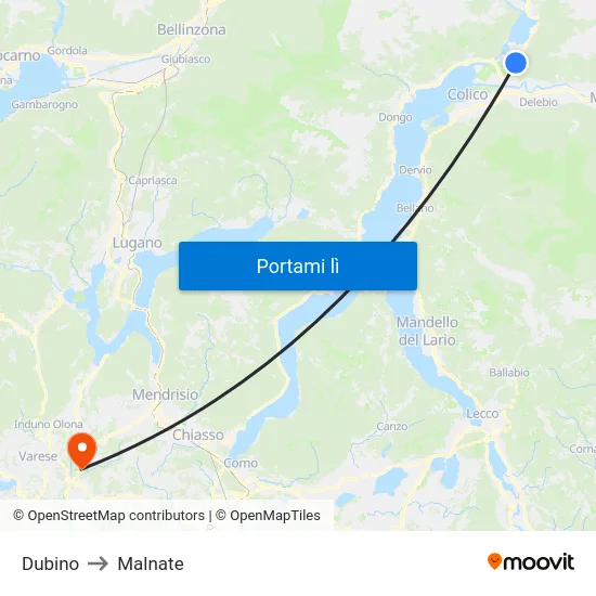 Dubino to Malnate map