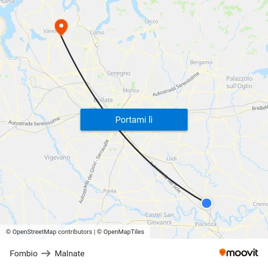 Fombio to Malnate map