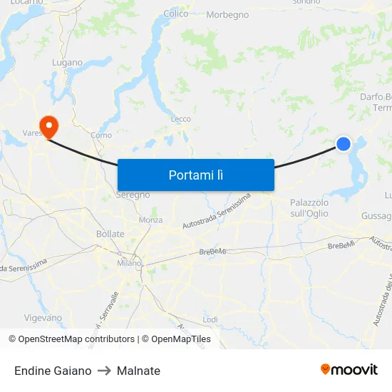 Endine Gaiano to Malnate map