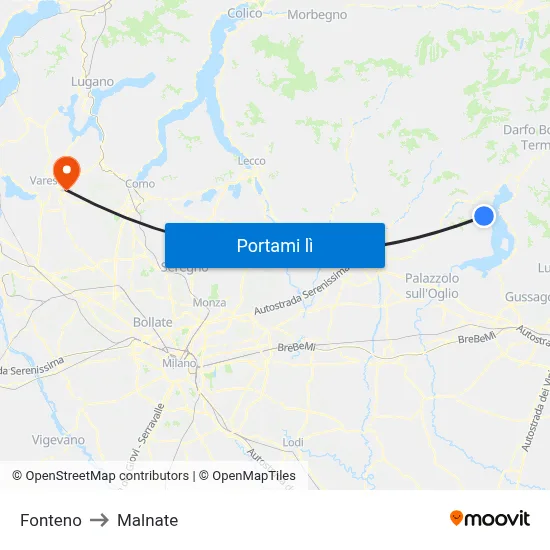 Fonteno to Malnate map