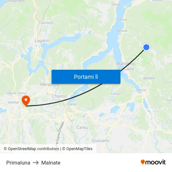Primaluna to Malnate map