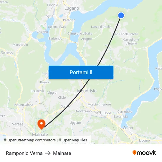 Ramponio Verna to Malnate map