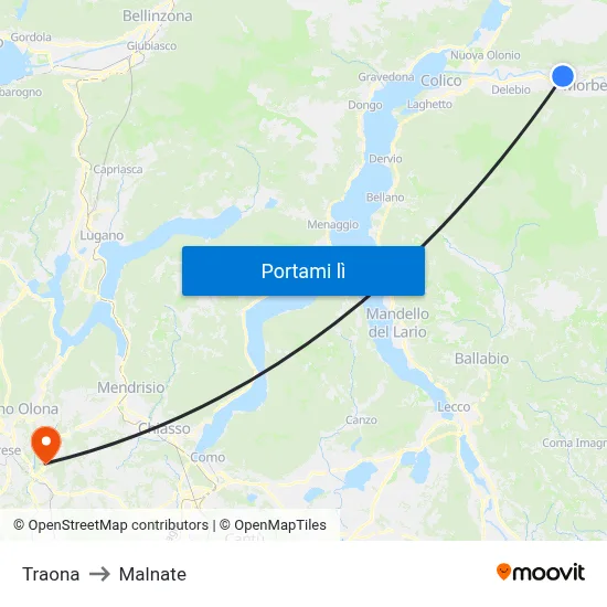 Traona to Malnate map