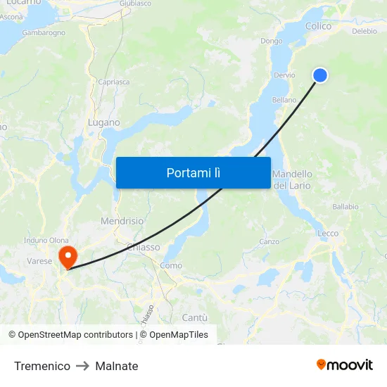 Tremenico to Malnate map