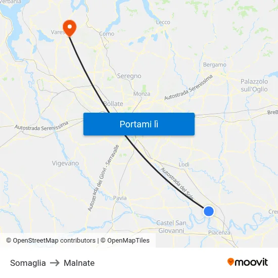 Somaglia to Malnate map