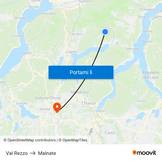 Val Rezzo to Malnate map