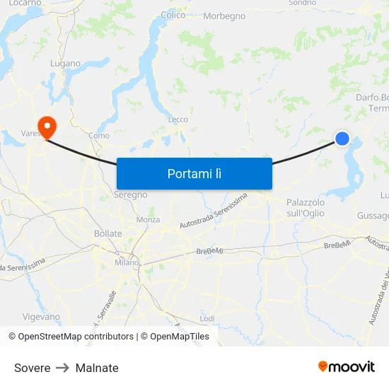 Sovere to Malnate map