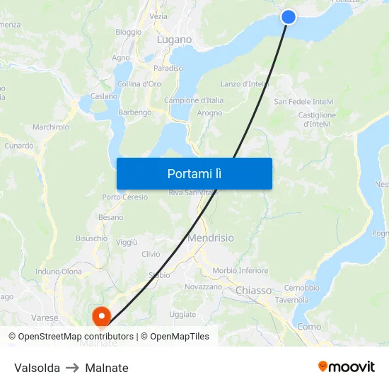 Valsolda to Malnate map